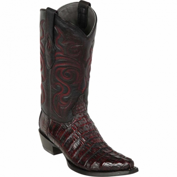 Los Altos Men's Caiman Tail Snip Toe Western Boots | Black Cherry
