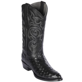 Los Altos Men's Black Ostrich Boots R-Toe | Black