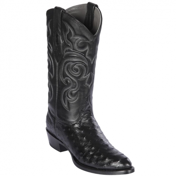Los Altos Men's Black Ostrich Boots R-Toe | Black