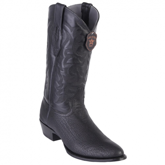 Los Altos Men's Sharkskin Round Toe Cowboy Boots | Black
