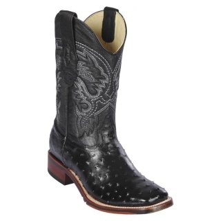 Los Altos Men's Black Ostrich Square Toe Western Boots | Black