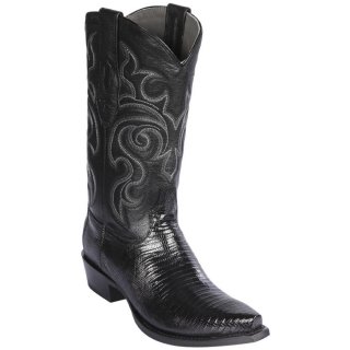 Los Altos Men's Black Lizard Cowboy Boots Snip Toe | Black