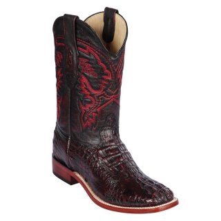 Los Altos Men's Caiman Horn-Back Square Toe Cowboy Boots | Black Cherry