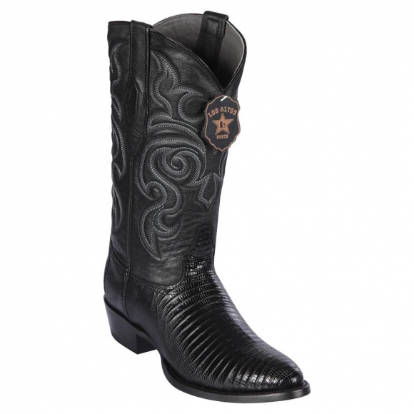 Los Altos Men's Black Lizard Cowboy Boots R-Toe | Black
