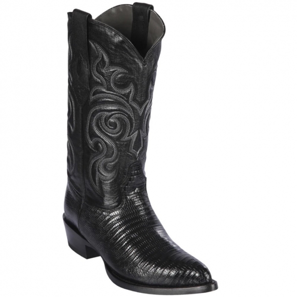 Los Altos Men's Black Lizard Cowboy Boots J-Toe | Black
