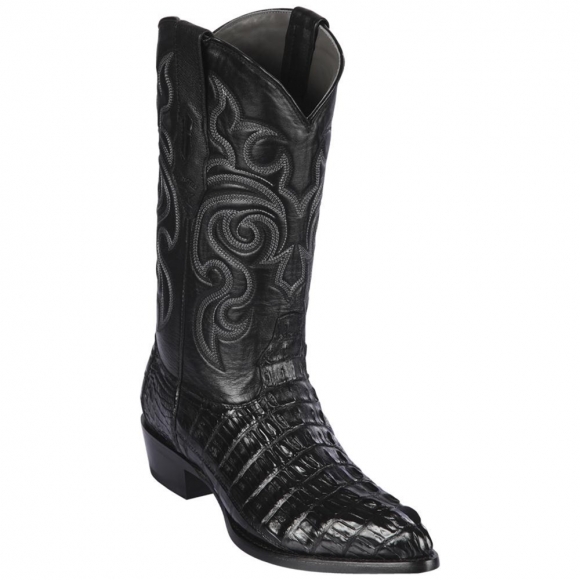Los Altos Men's Black Caiman Tail Cowboy Boots | Black