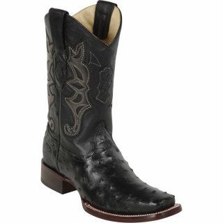 Los Altos Men's Black Ostrich Square Toe Boots | Black