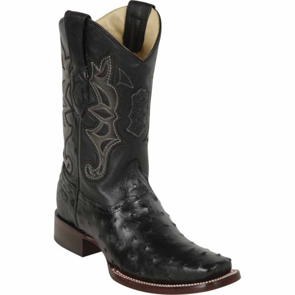 Los Altos Men's Black Ostrich Square Toe Boots | Black