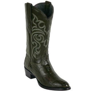 Los Altos Men's Ostrich Leg Olive Green Cowboy Boots R-Toe | Olive Green