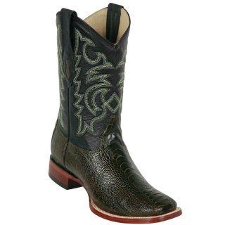 Los Altos Men's Ostrich Leg Square Toe Cowboy Boots Olive Green | Olive Green