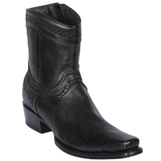 Los Altos Men's Smooth Ostrich Black Short Cowboy Boots | Black