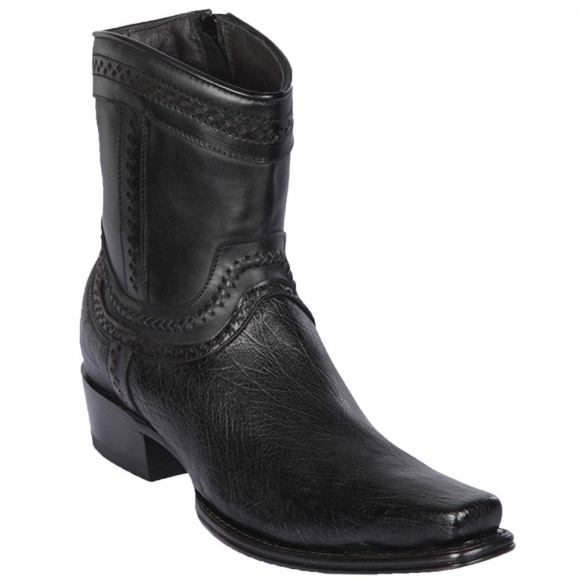 Los Altos Men's Smooth Ostrich Black Short Cowboy Boots | Black