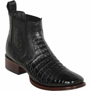 Los Altos Men's Black Caiman Short Square Toe Western Boots | Black
