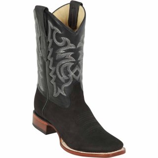 Los Altos Men's Black Suede Square Toe Western Boots | Black