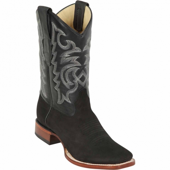 Los Altos Men's Black Suede Square Toe Western Boots | Black