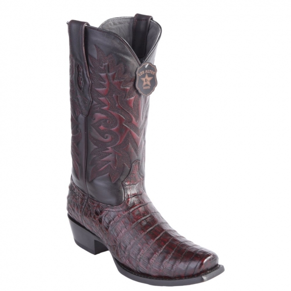 Los Altos Men's Black Cherry Caiman Belly Square Toe Cowboy Boots | Black Cherry