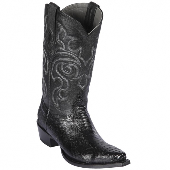 Los Altos Men's Black Ostrich Leg Snip Toe Western Boots | Black