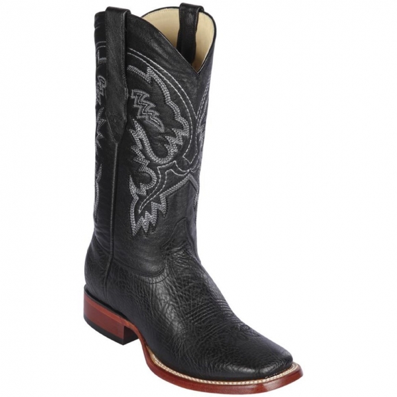 Los Altos Men's Bull Shoulder Black Square Toe Cowboy Boots | Black