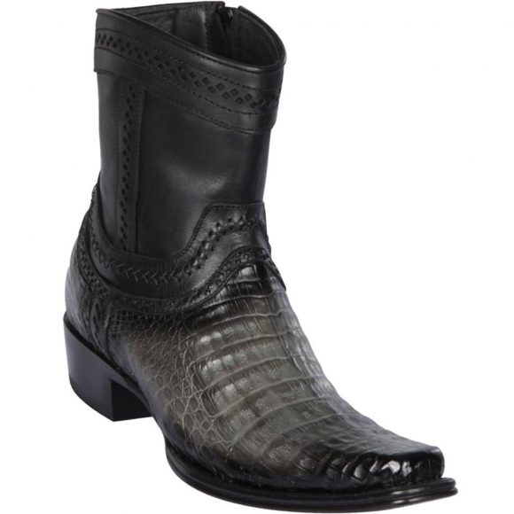 Los Altos Men's Short Ankle Grey Caiman Boots - European Toe | Gray
