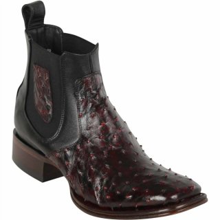 Los Altos Men's Short Square Toe Black Cherry Ostrich Leather Boots | Black Cherry