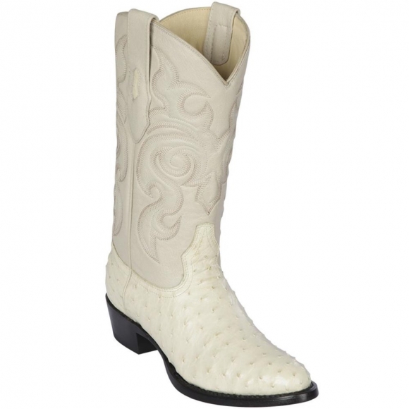 Los Altos Men's Winter-White Ostrich Skin Boots R-Toe | Winter-White
