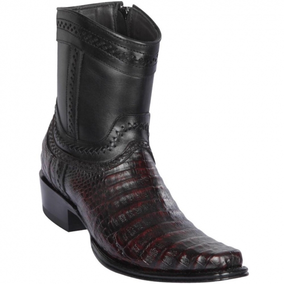 Los Altos Men's Caiman Belly Short Cowboy Boots Black Cherry | Black Cherry