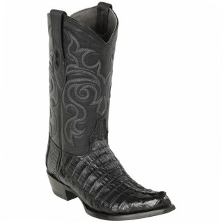 Los Altos Men's Black Caiman Tail Snip Toe Cowboy Boot | Black