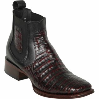 Los Altos Men's Short Square Toe Caiman Boots Black Cherry | Black Cherry