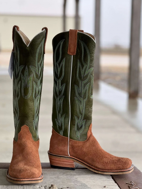 New Arrivals Olathe Brown Mule Roughout/Jade Navajo Boots - Brown/Green
