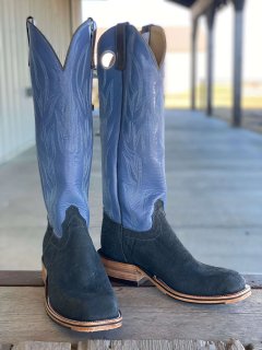 New Arrivals Olathe Dark Grey Buffed Elephant Tall Top Boots - Dark Grey/Blue