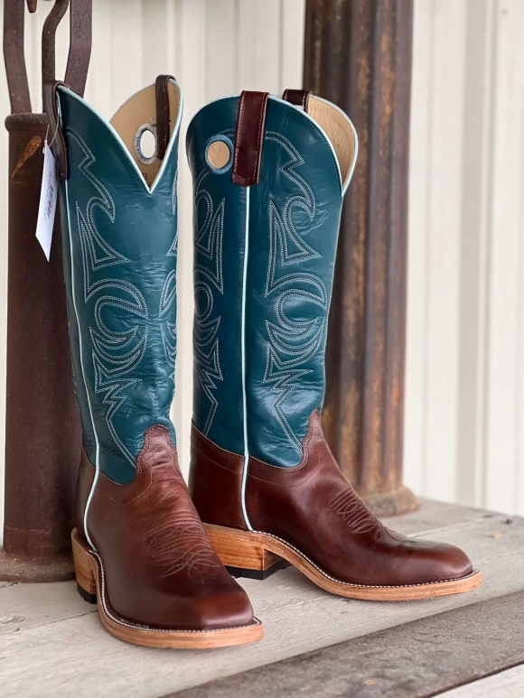 New Arrivals Olathe Chocolate Horsebutt Tall Top Boots - Brown/Blue