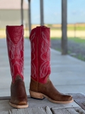 New Arrivals Olathe Natural Brahma Bison O Toe Tall Top Boots - Tan/Red New Arrivals Olathe Natural Brahma Bison O Toe Tall Top Boots - Tan/Red