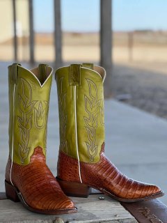 New Arrivals Olathe Brandy Caiman Belly Boots - Brown/Green