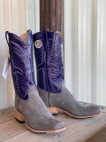 New Arrivals Olathe Grey Buffed Elephant Boots - Grey/Purple