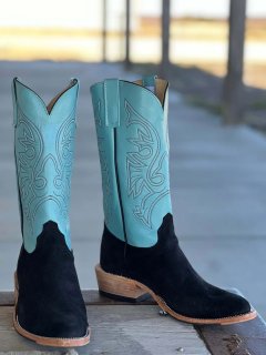 New Arrivals Olathe Black Wyoming J Toe Boots - Black/Lt.Blue