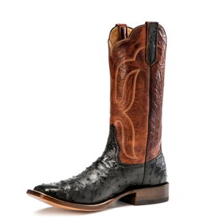 CANADA OUTLET RIOS BOOTS 13" BLACK FULL QUILL OSTRICH & BROWN WAXY CALF R9021