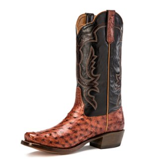 CANADA OUTLET RIOS BOOTS 13" ALMOND AMERICANO FULL QUILL OSTRICH & BLACK CALF R9022