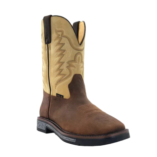 R Watson New Arrivals Men's Cowhide Wide Square 11" Steel Toe Work Boot - WALNUT
