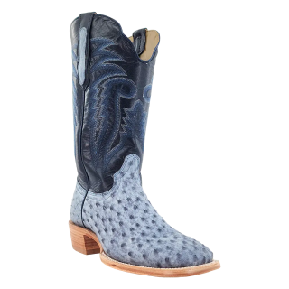 R Watson New Arrivals Men's Full Quill Ostrich Wide Square 13"- DENIM BRUCIATO