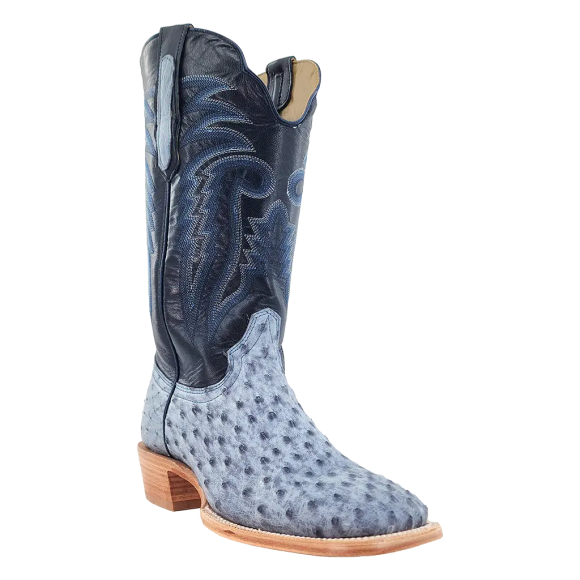 R Watson New Arrivals Men's Full Quill Ostrich Wide Square 13"- DENIM BRUCIATO