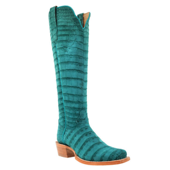 R Watson New Arrivals Women's Sueded Alligator Narrow Square 17"- TURQUOISE