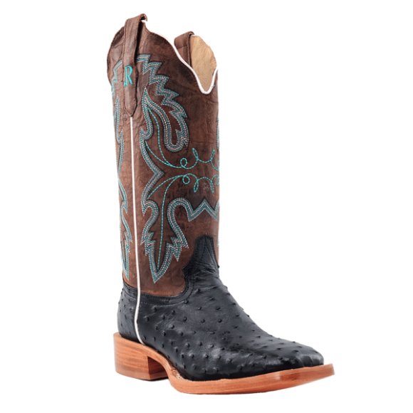 R Watson New Arrivals Women's Full Quill Ostrich Wide Square 13"- BLACK