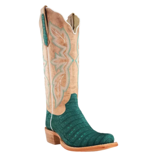 R Watson New Arrivals Women's Nubuck Caiman Belly Narrow Square 13"- TURQUOISE