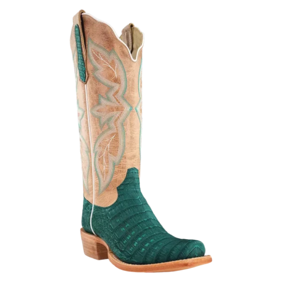 R Watson New Arrivals Women's Nubuck Caiman Belly Narrow Square 13"- TURQUOISE