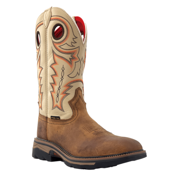R Watson New Arrivals Men's Buffalo Wide Square 12"Steel Toe Work Boot - CHESNUT DISTRESSED
