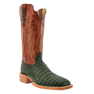 R Watson New Arrivals Men's Caiman Belly Wide Square 13"- NUBUCK OLIVE GREEN