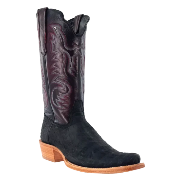 R Watson New Arrivals Men's Nubuck Caiman Belly Narrow Square 13"- BLACK