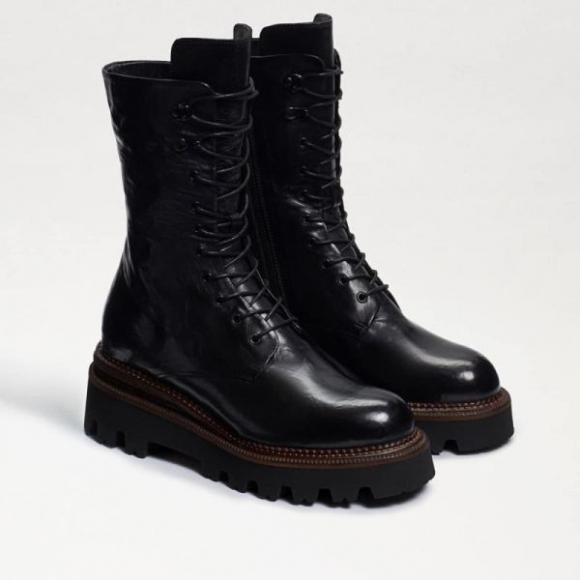 Sam Edelman | Men's Wyatt Combat Lug Platform Boot-Black Washed Leather