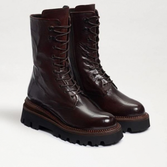 Sam Edelman | Men's Wyatt Combat Lug Platform Boot-Cayenne Brown Washed Leather