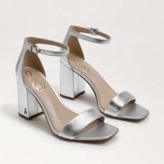 Sam Edelman | Men's Daniella Block Heel Sandal-Silver Metallic Leather